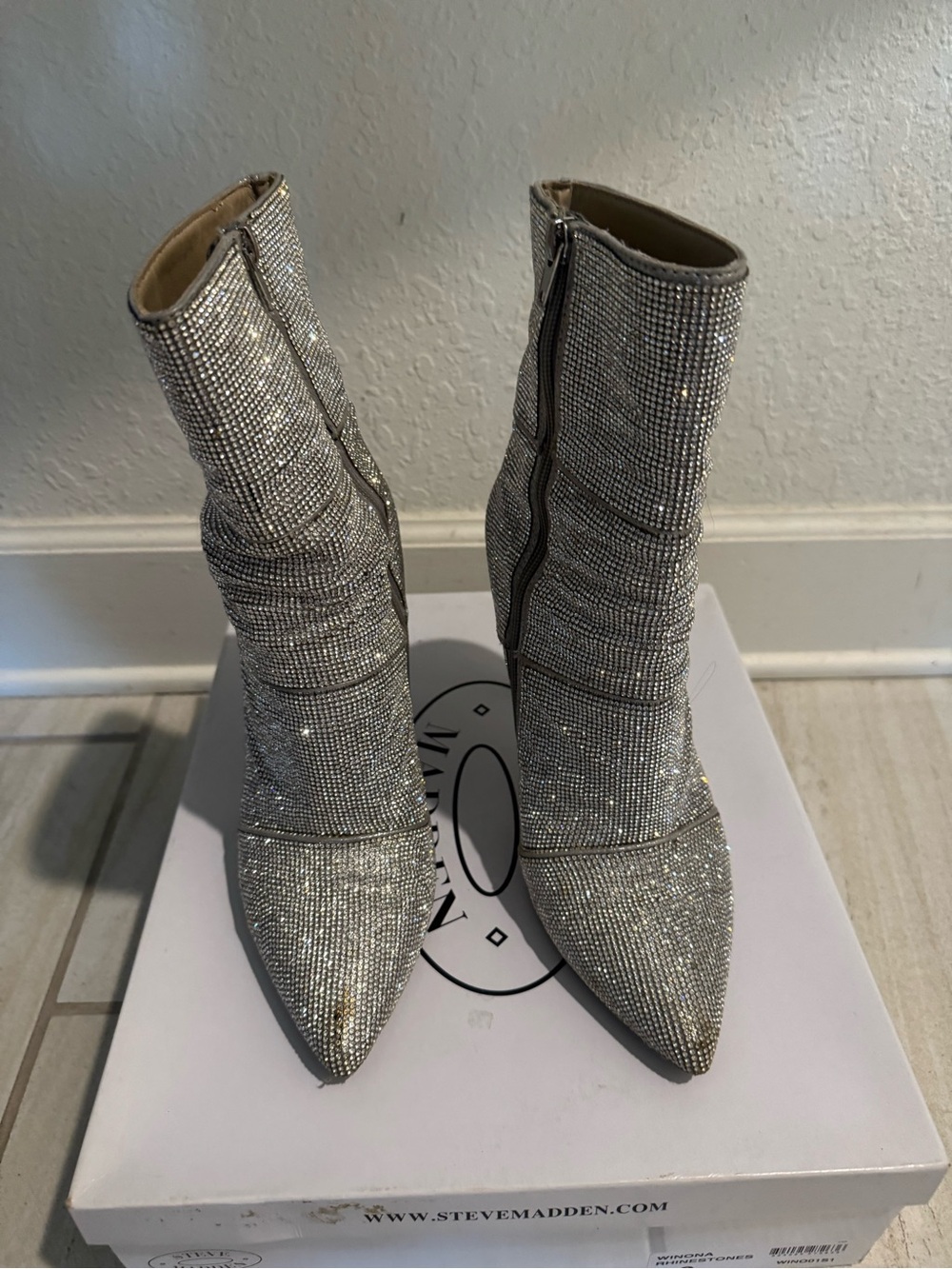 Steve Madden Silver Rhinestone Pointed Ankle Booties